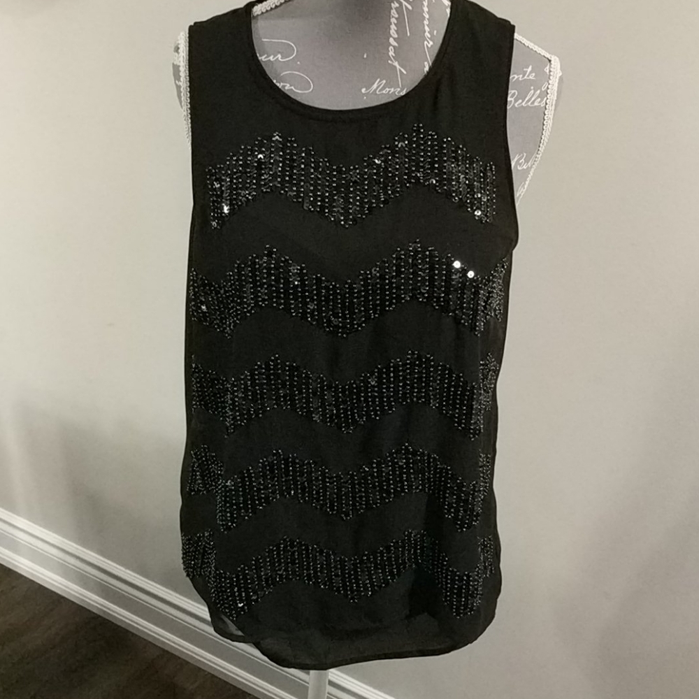 H&M black beaded chiffon tank
